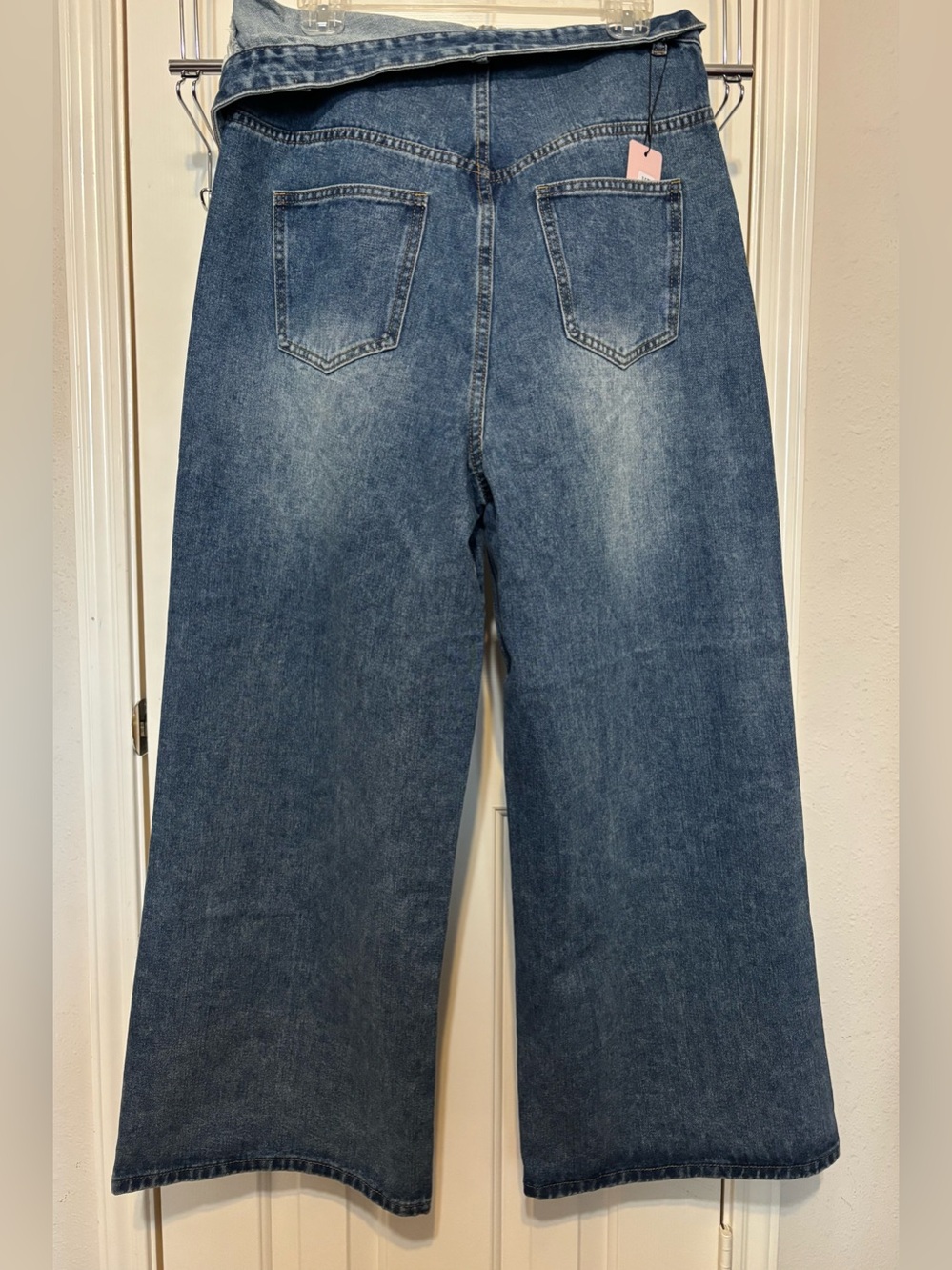 Micas High-Rise Wide Leg Fold-over Jeans in Medium Blue - Picture 6 of 7